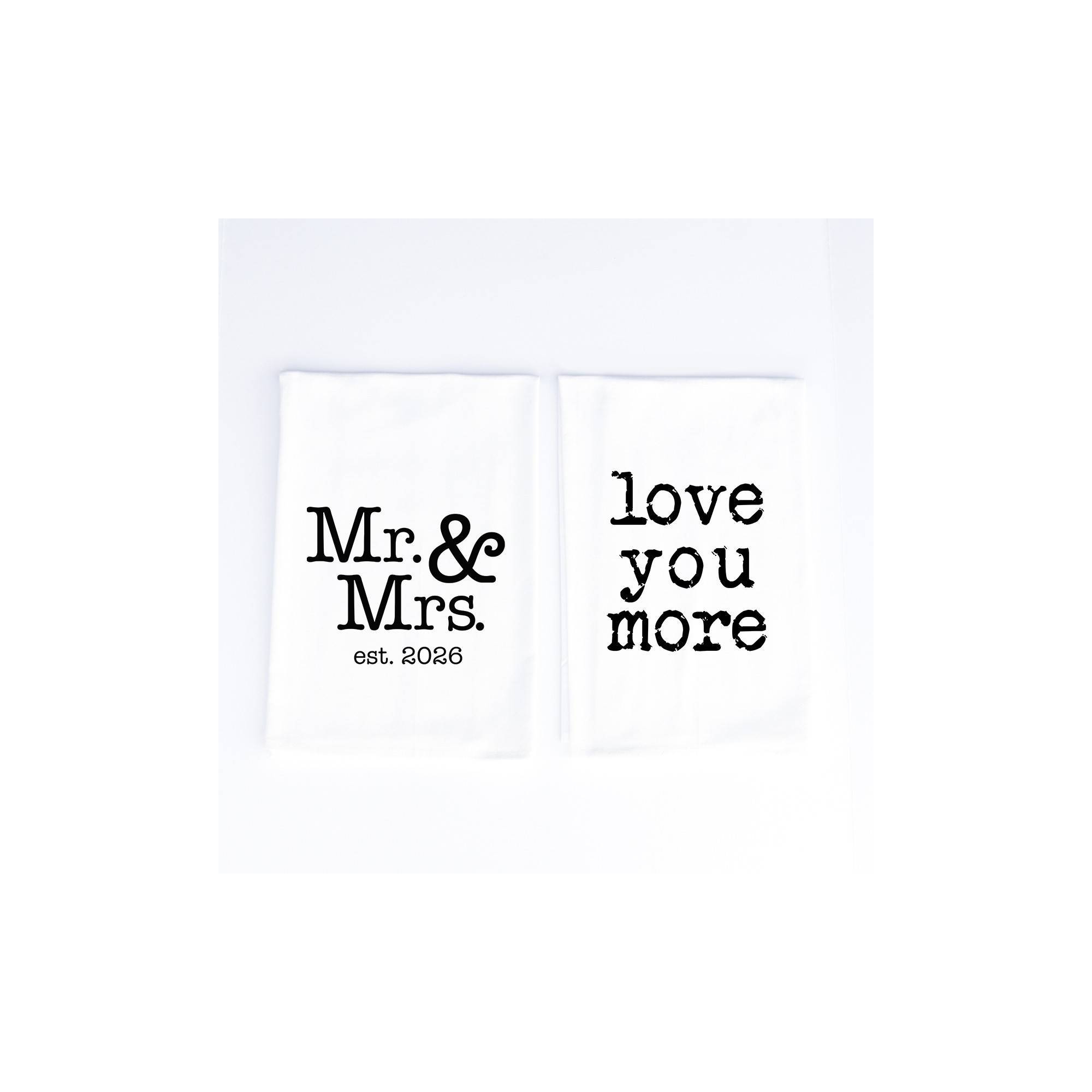 2pk Cotton Mr. and Mrs. Kitchen Towels - Wildwood Landing: Wedding Gift, Typography, 100% Cotton, 30"x30"