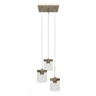 Toltec Lighting Nouvelle 3 - Light Pendant in  New Aged Brass with 4" Square Clear Bubble Shade