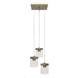 Toltec Lighting Nouvelle 3 - Light Pendant in  New Aged Brass with 4" Square Clear Bubble Shade - 1 of 1