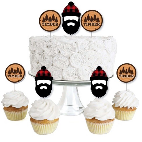 Big Dot of Happiness - Lumberjack - Channel The Flannel - Dessert Cupcake Toppers - Buffalo Plaid Party Clear Treat Picks - Set of 24