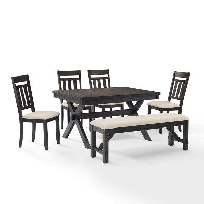 Hayden Slate Extendable Dining Set with Bench and 4 Chairs