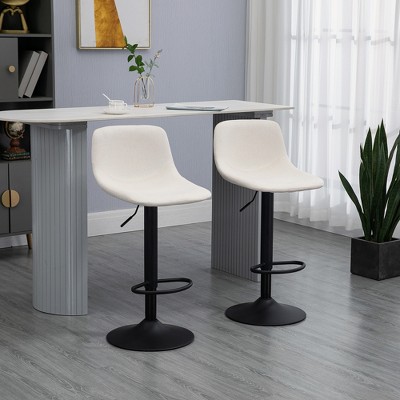 Adjustable Cream White Swivel Bar Stools with Metal Base, Set of 4