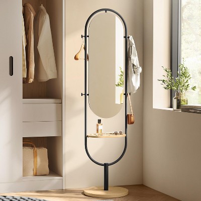 Modern 3-in-1 Full-Length Floor Mirror, Standing Full Body Mirror in Oak Beige and Ink Black - Inspired by Award-Winning Design