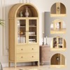 TROPOW 71" Tall Arched Kitchen Pantry Cabinet, Modern Wood Arched Cabinets with Tempered Glass Doors & 2 Large Drawers and Adjustable Shelves Natrual - 3 of 4