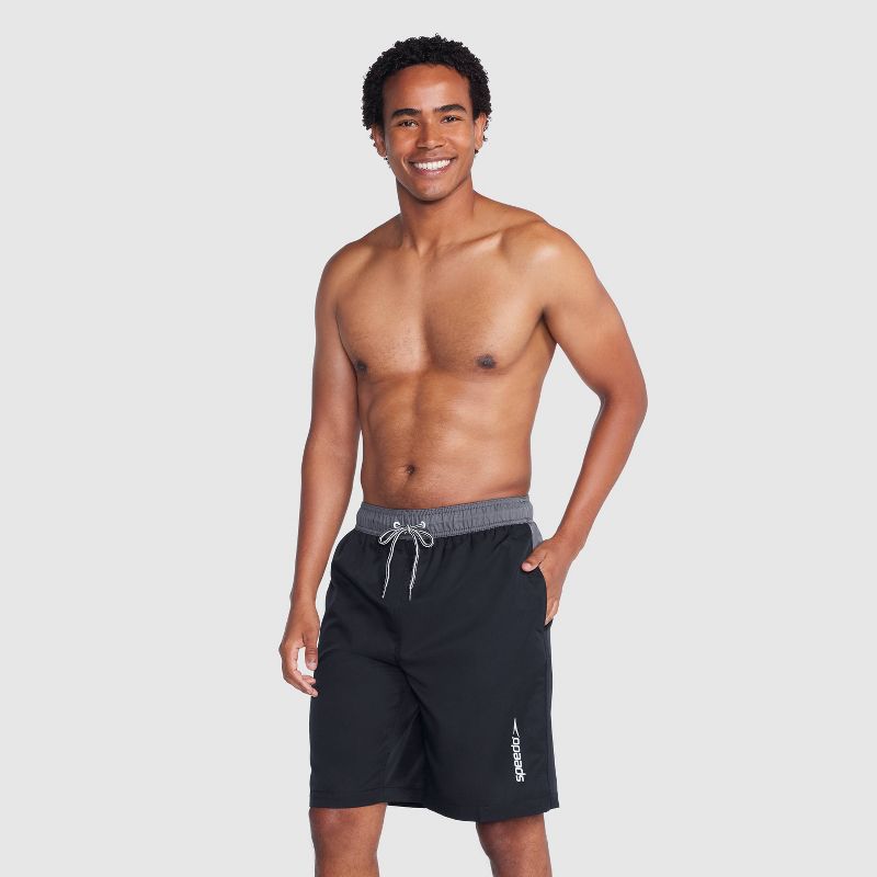 Speedo Men's 9" Solid Swim Shorts - Black, 3 of 4