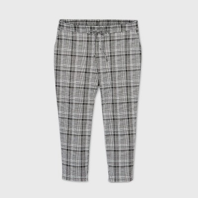 plus size black and white plaid pants