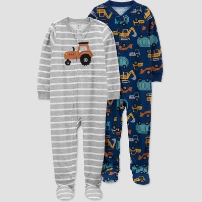 Image of Carter's Just One You®️ Toddler Boys' 2pk Trucks Snug Fit Footed Pajama - Gray/Navy Blue 12M