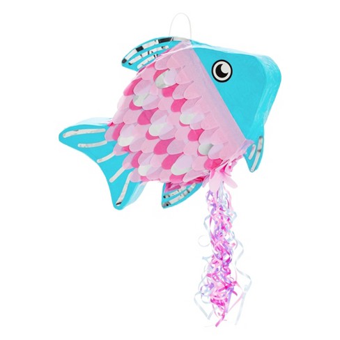 Blue Panda Small Pull String Fish Pinata for Kids Under The Sea Party  Decorations, Ocean and Mermaid Theme Birthday, Baby Shower, 17 x 13 x 3 in