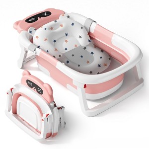 BabyBond Collapsible Baby Bathtub for Infants and Toddlers with Thermometer& 1 Soft Floating Cushion Portable Travel Baby Tub - 1 of 4