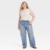 Women's Mid-Rise Tie-Waist Drawstring Baggy Jeans - Universal Thread™ - 3 of 3