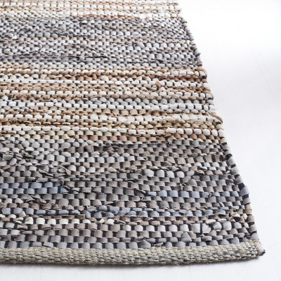 Gray and Natural Handmade Cowhide Flat Woven Area Rug, 5' x 8'