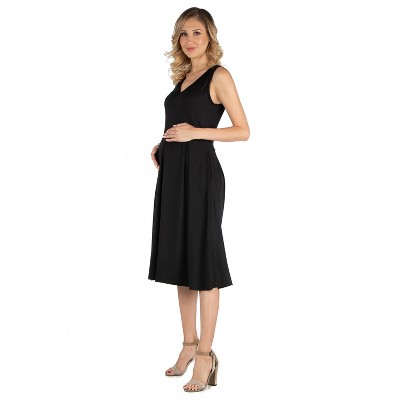 24seven Comfort Apparel Long Sleeve Fit and Flare Maternity Midi Dress