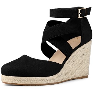 Allegra K Women's Closed Toe Espadrille Platform Wedges Heel Ankle Strap Sandal - 1 of 4