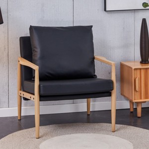 Cooper Faux Leather Accent Chair with Thick Seat Cushion, Oak Metal Legs Armchair for Living Room, Bedroom, Indoor Furniture - Maison Boucle - 1 of 4