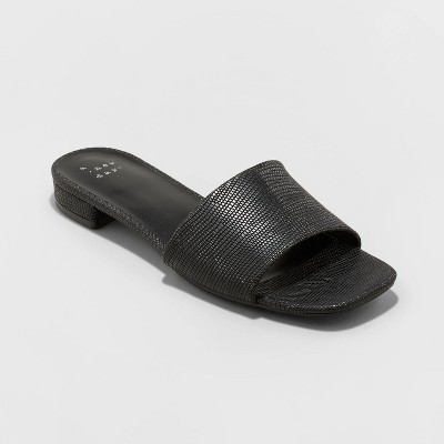 black slides with buckle