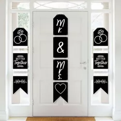 Big Dot of Happiness Mr. and Mrs. - Hanging Vertical Paper Door Banners - Black & White Wedding, Bridal Shower Wall Decoration Kit - Indoor Door Decor