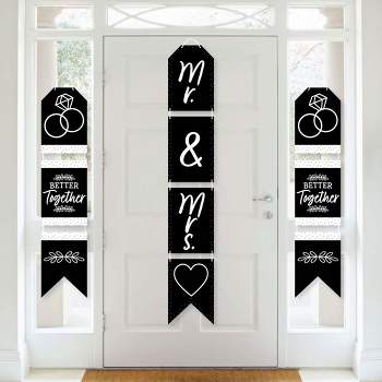 Big Dot of Happiness Mr. and Mrs. - Hanging Vertical Paper Door Banners - Black & White Wedding, Bridal Shower Wall Decoration Kit - Indoor Door Decor