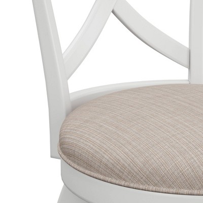 White Wood Swivel Counter Stool with Beige Fabric
