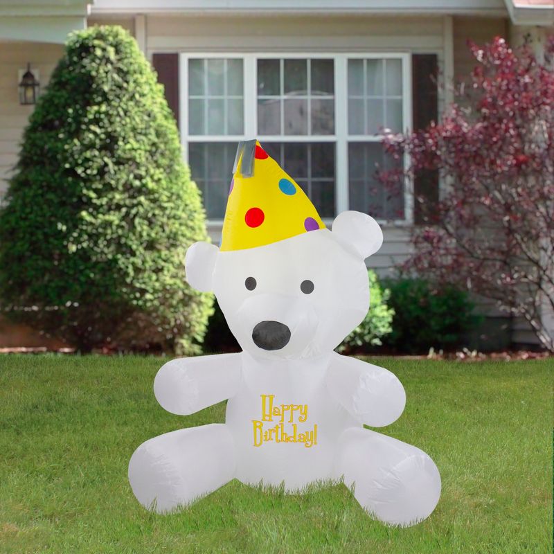 Northlight 4' Inflatable Lighted Happy Birthday Bear Outdoor Decoration, 2 of 7
