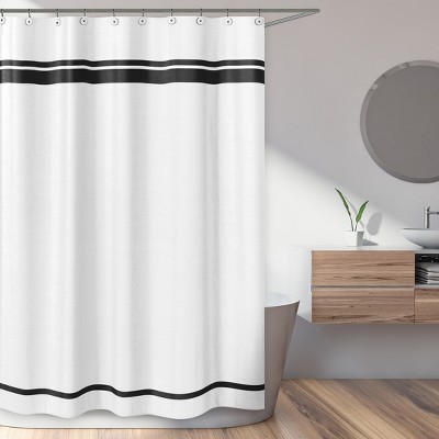 Hotel Collection White and Black Cotton Shower Curtain