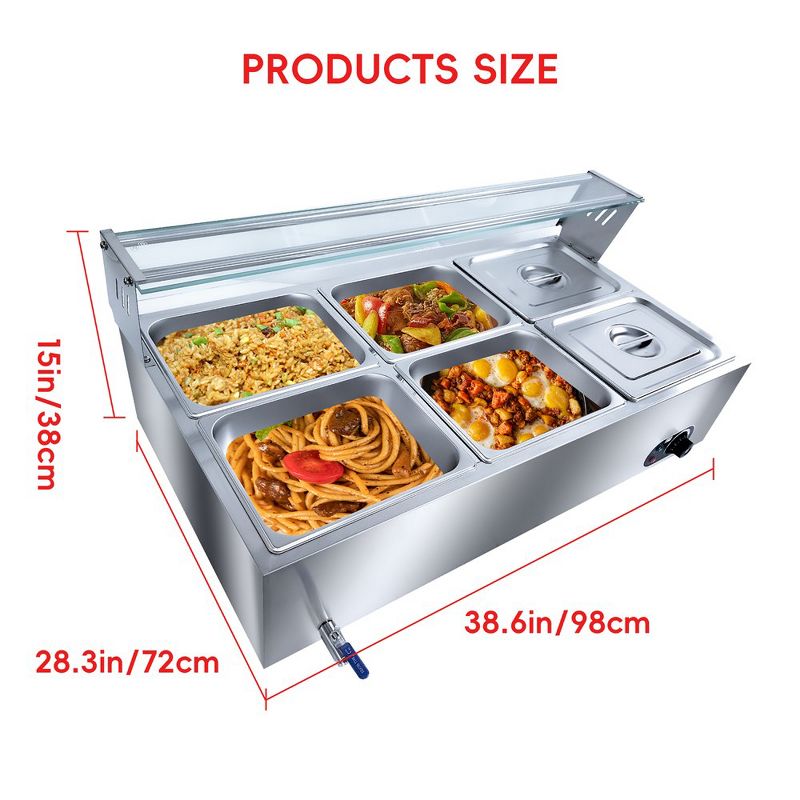 WhizMax Commercial Food Warmer & Buffet Server 12QT/ Pan,Countertop Stainless Steel Buffet Bain Marie, 5 of 8