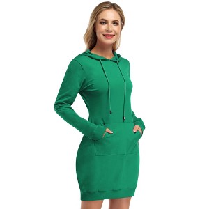 Womens Hoodie Dress Sweatshirt Pullover Kangaroo Casual Dress with Pocket - 1 of 3
