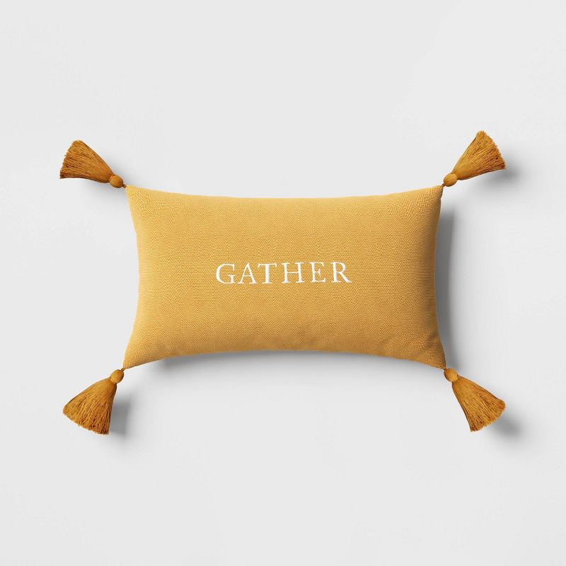 Gather Embroidered Herringbone Lumbar Throw Pillow Gold - Threshold&#8482;, 1 of 6