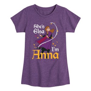Girls' - Frozen 2 - She's Elsa, I'm Anna Fitted Short Sleeve Graphic T-Shirt - 1 of 4