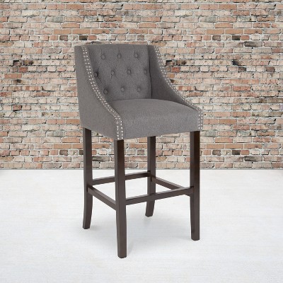 Elegant Saddle-Style 32" Dark Gray and Walnut Leather Barstool
