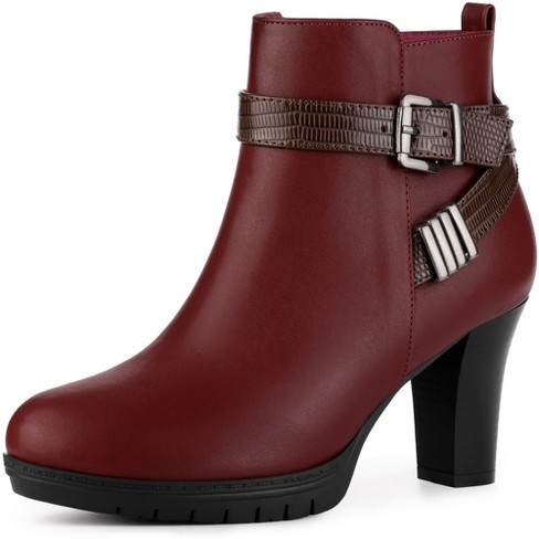 Red buckle hot sale ankle boots