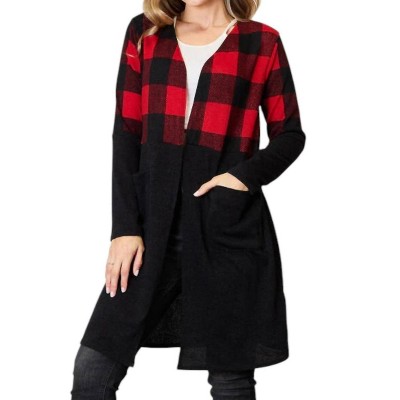 Women's Buffalo Plaid Pocket Cardigan - HEIMISH USA