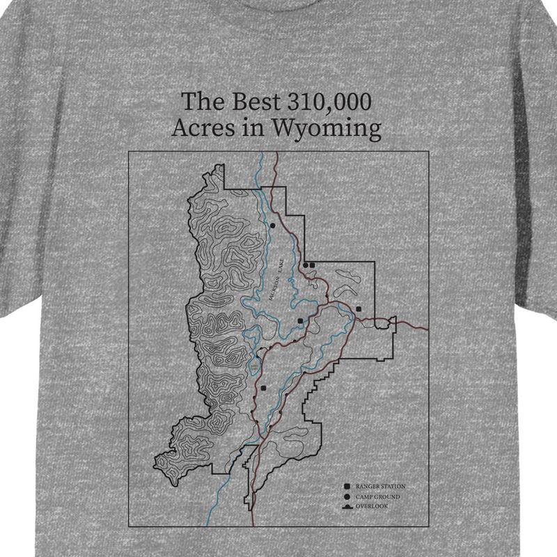 Elevation 7573 The Best 310,000 Acres in Wyoming Elevation Map Men's Heather Gray Short Sleeve Crew Neck Tee, 2 of 4