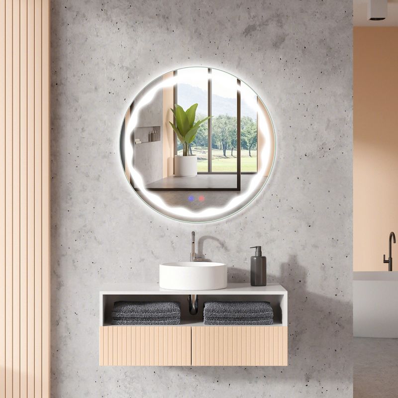 Costway 24'' Dimmable Bathroom Wall Mirror Makeup Mirror with  3-Color LED Lights&Anti-Fog, 2 of 11