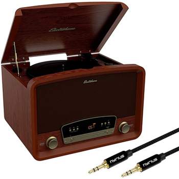 Electrohome Kingston Vintage Vinyl Record Player Stereo System with Bonus 3.5mm Aux Cable - Walnut