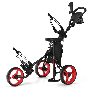 Costway Folding 3 Wheels Golf Push Cart W/Seat Scoreboard Adjustable Handle Red\Blue\Grey\Green - 1 of 4