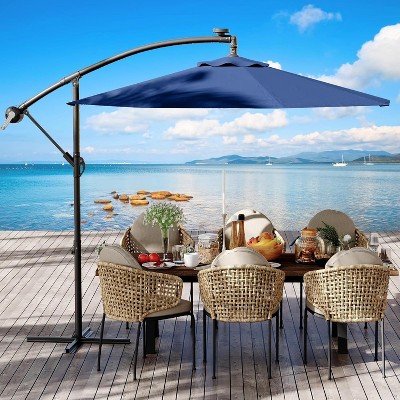 10FT Cantilever Umbrella with Cross Base – Outdoor Offset Patio Umbrella with Infinite Tilt & Crank Lift, Fade-Resistant Canopy