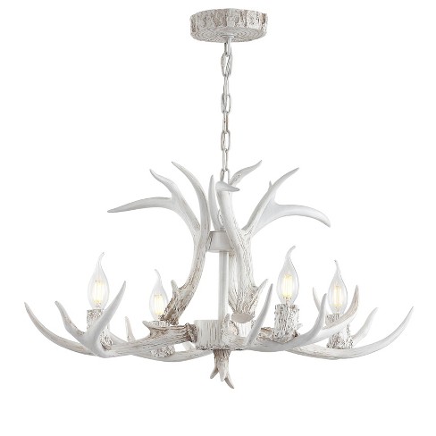 26 Eldora Adjustable Resin Antler 4 Light Led Chandelier White Jonathan Y