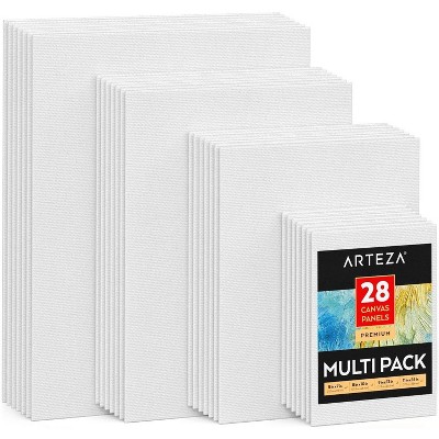 Arteza Premium Canvas Panels, White, Rectangular, Multi Value Pack Multiple Sizes, Blank Canvas Boards for Painting - 28 Pack (ARTZ-9530)