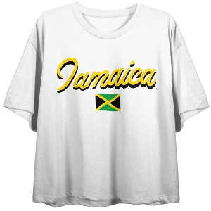 Jamaica Flag Crew Neck Short Sleeve Women's White Crop Top - 1 of 3