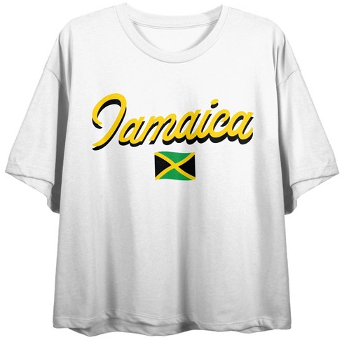 Jamaica Flag Crew Neck Short Sleeve Women's White Crop Top - image 1 of 3