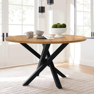 Robert 46'' Manufactured Wood Foild with Grain Paper Round Top Pedestal Woven Legs Dining Table-Maison Boucle