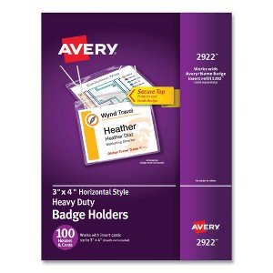 Avery Secure Top Hanging-Style Badge Holders, Horizontal, 4w x 3h, Clear, 100/Box - 1 of 4