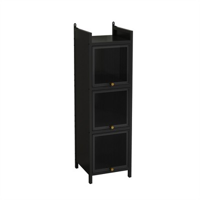 OUTSUPPLY Modern Three-tier Glass Door Cabinet with Featuring Four-tier Storage for Entryway, Living Room, Bathroom, Dining Room