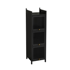 OUTSUPPLY Modern Three-tier Glass Door Cabinet with Featuring Four-tier Storage for Entryway, Living Room, Bathroom, Dining Room - 1 of 4