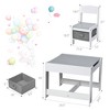 Tangkula 3 in 1 Kids Wood Table Chairs Set w/ Storage Box Blackboard Drawing Grey - 4 of 4