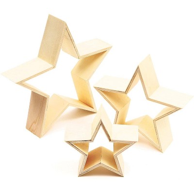 3 Pack Unfinished Wood Framed Stars for DIY Craft Projects, Painting and Display Photos in 3 Sizes