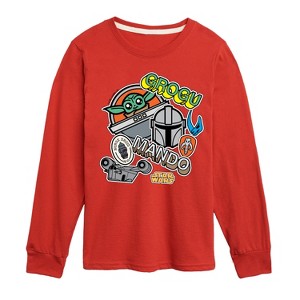 Boys' - The Mandalorian - Mando Grogu Stickers Long Sleeve Graphic T-Shirt - 1 of 4