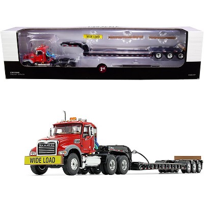 Mack Granite MP Tandem-Axle Day Cab with Talbert Tri-Axle Lowboy Trailer Red and Black 1/50 Diecast Model by First Gear