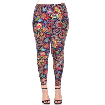 Women's Plus Size Printed Leggings - One Size Fits Most Plus - White Mark
