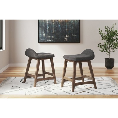 Lyncott Charcoal Gray and Brown Upholstered Counter Height Barstool Set